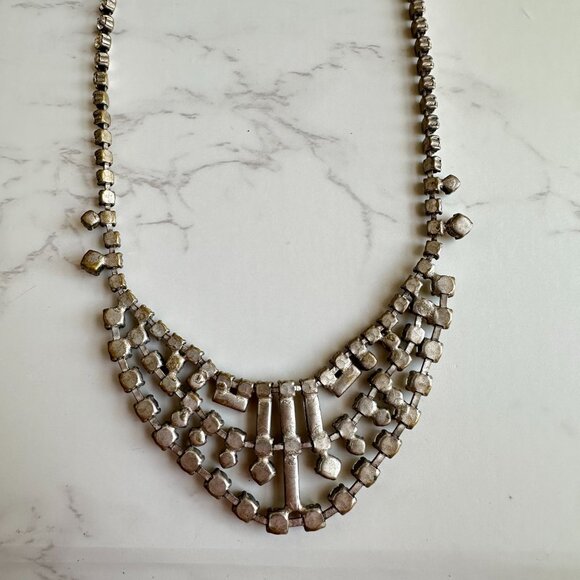 Vintage 1940s Rhinestone Bib Necklace 15.5" - Picture 8 of 8